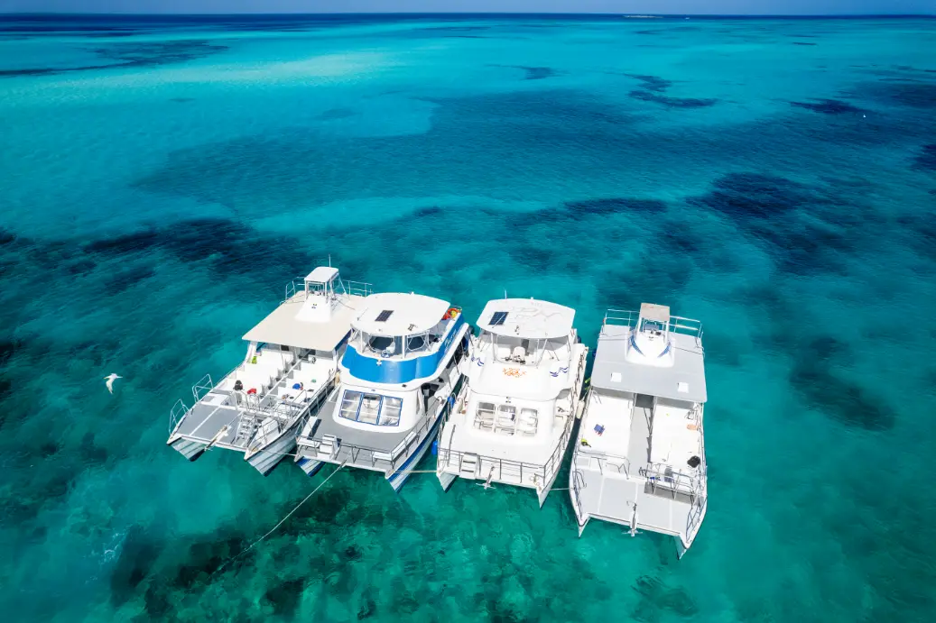 Aboard a Seas N' Cays catamaran, looking across the spacious shaded deck